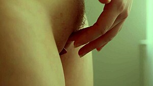 Beautiful blonde model teasing nipples and pussy closeup slow-motion