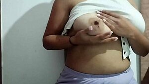 Milf massages her big natural tits with lots of pleasure in real homemade video.