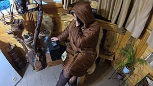 smoking milf with cum on jacket for husband