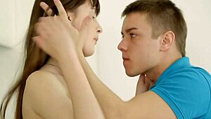 hungry chap tasting delicious shaved pussy of tight petite babe