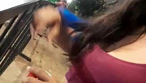 Mexican Milf Opens Legs on Street After Party for Quick Blowjob