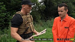 Blonde cougar deep throats robber kindly?