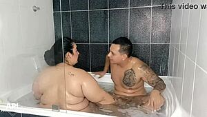 Enjoying A Relaxing Bath With Stepmother At Home