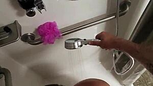 Intense emotions surge during public shower blowjob with my hot wife, her wet lips gripping my huge cock passionately