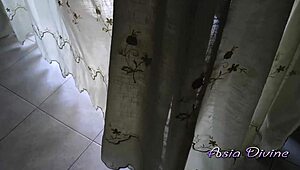 Sneaking into neighbor's house to watch stranger finish fucking Asian housewife