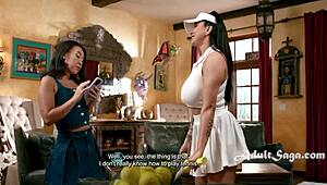 i smash stepmom's big boobs before she hits tennis balls with romi rain and kimmy kimm