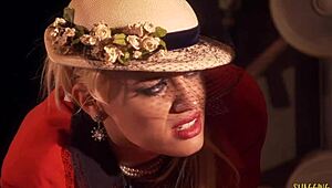 Horny brunette's wet pussy destroyed by husband's monster cock on staircase, with ass licking and cum in mouth.