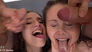 anastasia and liza shay take three big cocks in triple penetration