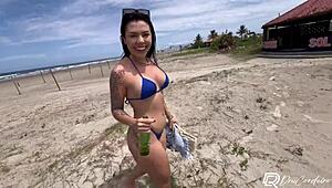 I got cum in mouth from tattooed guy met on beach