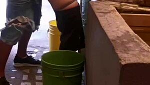 Teen gets her ass fucked by cousin while doing laundry.