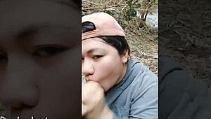 outdoor blowjob is my favorite with wet pussy and creampie