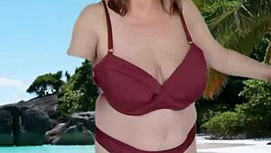 I saw this hot granny with huge tits teasing in her bikini, oh man!