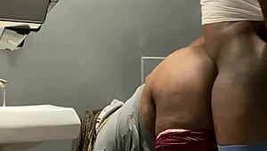 Milf gets backshots in bar bathroom