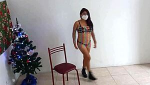 latina stepmother dances in sexy lingerie from colombia during christmas