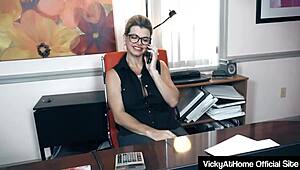 Hot girlboss Vicky Vette strips naked and masturbates at the office 😈