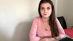 Stepmother Cumming In Condom While Stepson Watching In Office