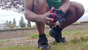 Practicing an indoor exercise routine outdoors in private