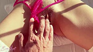 Is the hot stepsis really helping her stepbro with his boner using panties and hairy pussy?