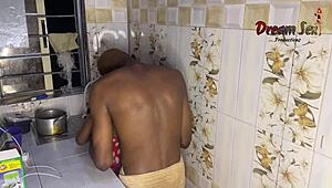 two lovers fucking in the kitchen with big cocks and creampie, full video