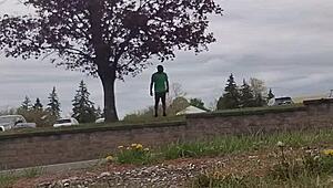 Practicing an indoor exercise routine outdoors in private