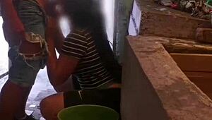 Teen gets her ass fucked by cousin while doing laundry.