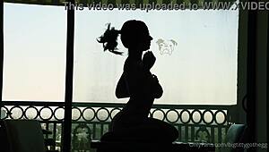 Big titty goth rides silhouette dildo solo 😈