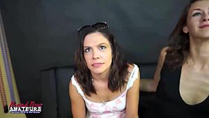 Horny petite coeds explore wet pussies together