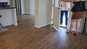 BBW leaves her panties at the front door, inviting a perverted stranger to follow her home for creampie