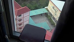 Slim Asian Petite Girl Fucked Hard in Pussy and Ass on Balcony