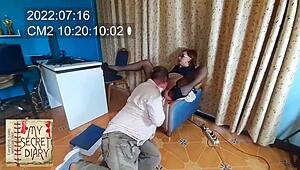 in the office, the boss dominates his secretary. he fucks her pussy and gets a blowjob