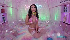 Gal Ritchie explores her hairy wet pussy with rough juicy rides.