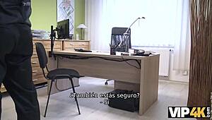 This vip4k casting has the unemployed brunette stripping for cash. No other option!