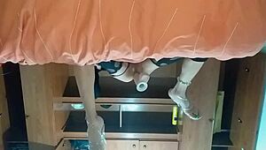 The latina shemale thrusts her new toy into her tight ass