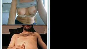 Cute girl helps stranger jerk off on webcam.