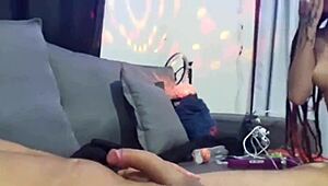 geek girl intriguingly swallows the piroca in a unique way