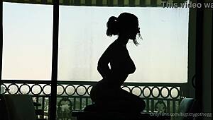 Big titty goth rides silhouette dildo solo 😈