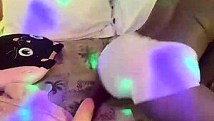 Horny black model gagged handcuffed getting dick rides glass dildo and playing with pussy