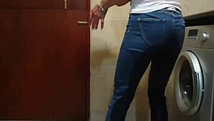 pisswhore peeing in her jeans smoking stripping