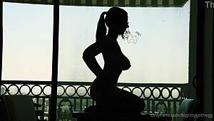 Big titty goth rides silhouette dildo solo 😈