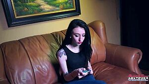 horny blonde hannah and cute olyssia suck and ride my cock