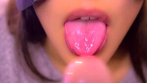 Japanese hot step sister gives close-up facial blowjob cumshot