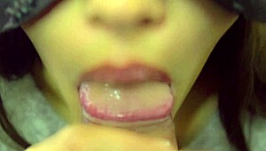 Japanese hot step sister gives close-up facial blowjob cumshot