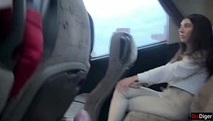 public dick flashing - risky handjob in public bus full of people cum by hand 😈