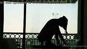 Big titty goth rides silhouette dildo solo 😈