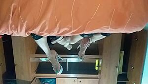 The latina shemale thrusts her new toy into her tight ass