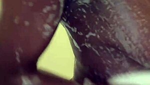 Horny black model gagged handcuffed getting dick rides glass dildo and playing with pussy