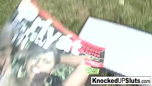 knocked up slut takes care of a cock outdoors 😈