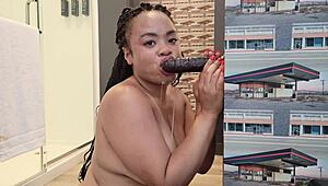 Sloppy deepthroat demonstration with dildo