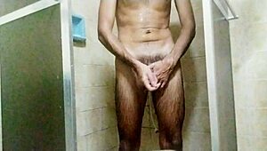 Skinny Brazilian Amateur Jerking Huge Cock In Shower Orgasm