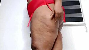 Thick thighs hotwife teases in red lingerie intensely